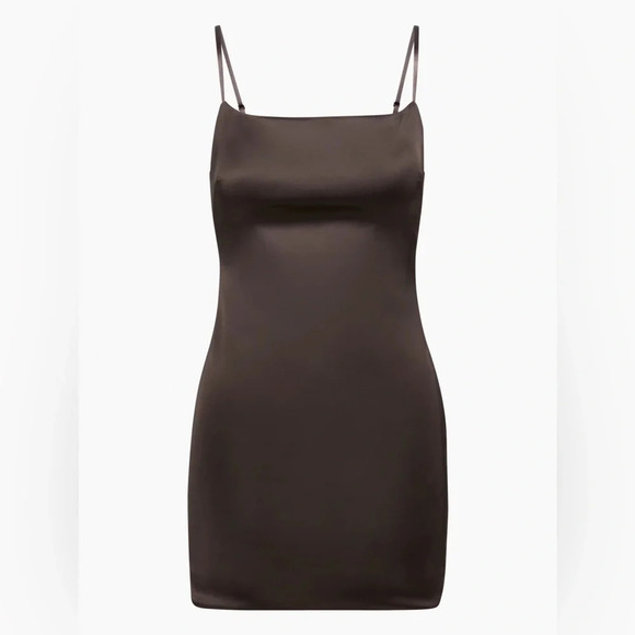 Aritzia Ten by Babaton Passion Mini Slip Satin Dress Rich Mocha Brown Size 6 - Picture 1 of 10